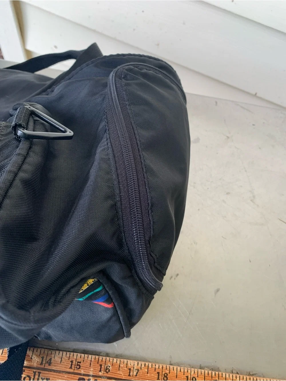 Vintage 70 80s Wilson Black Duffel Gym  Bag with multicolor Stripes